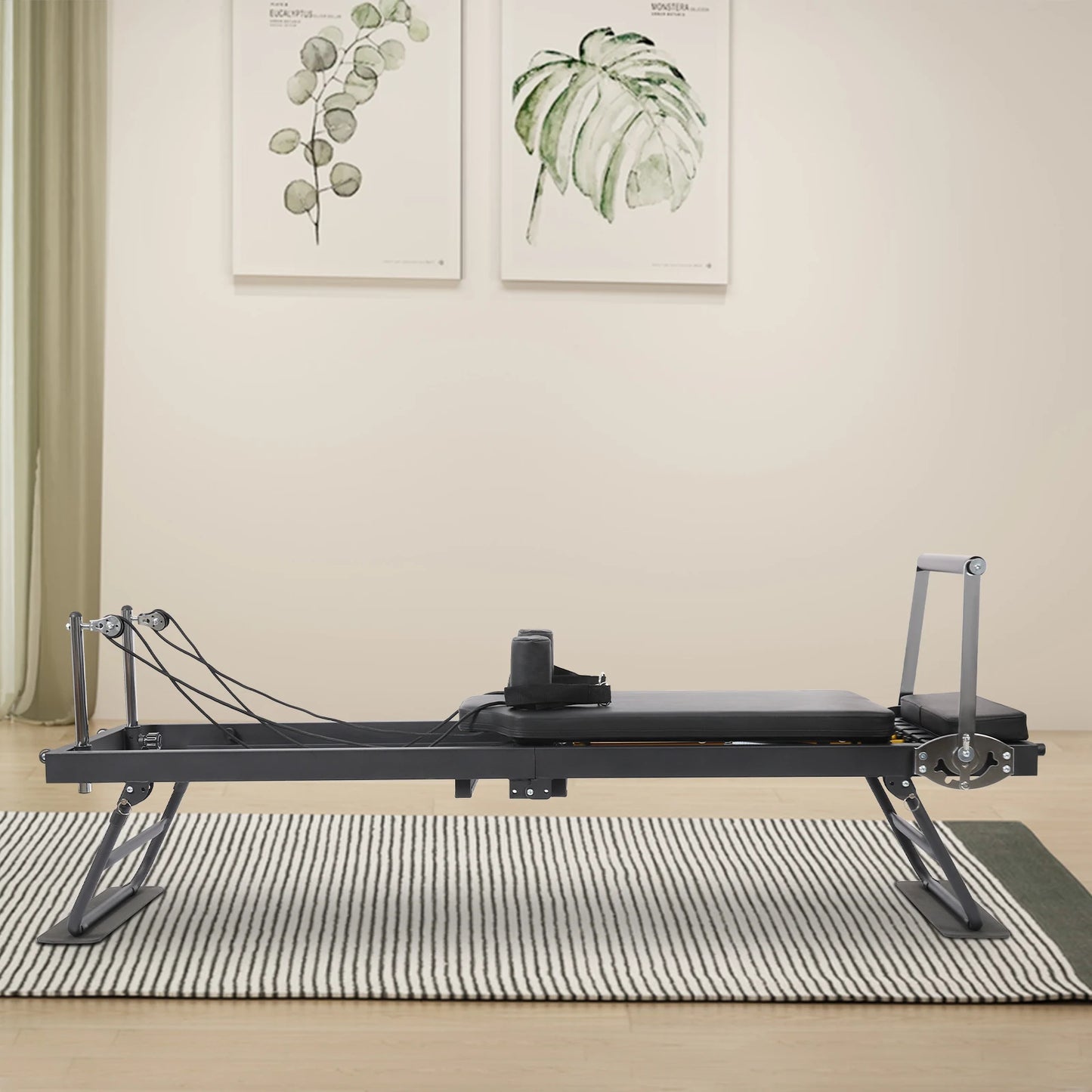 Foldable Steel Pilates Reformer Machine – Black/Grey Home Fitness Equipment