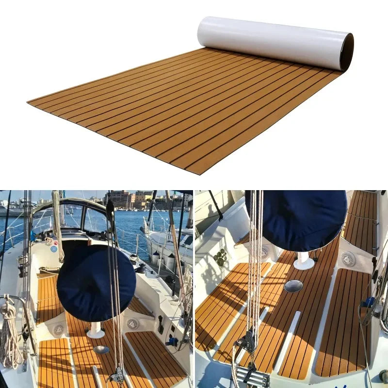 2.4m Self-Adhesive EVA Foam Boat Flooring – Faux Teak Marine Decking Mat