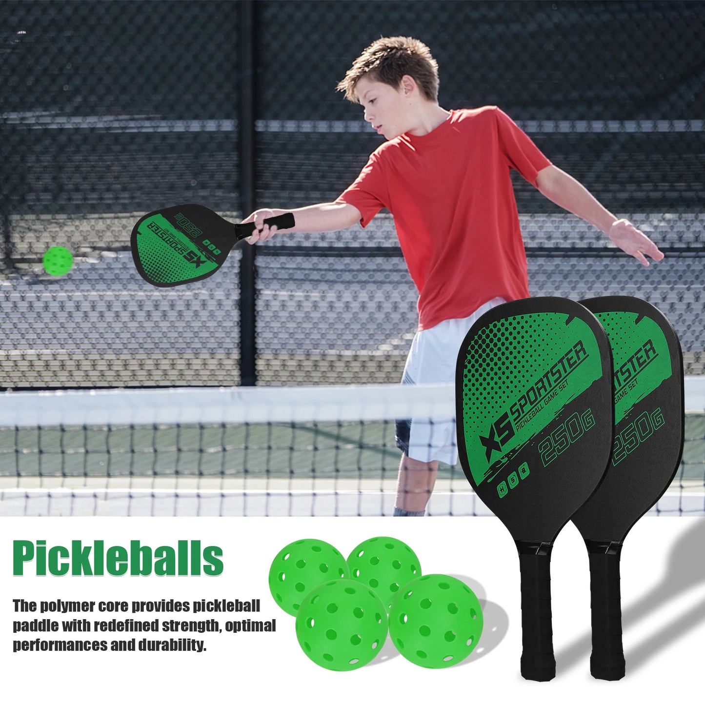 Pickleball Paddle Set – 2 Rackets & 4 Balls for Indoor/Outdoor Play