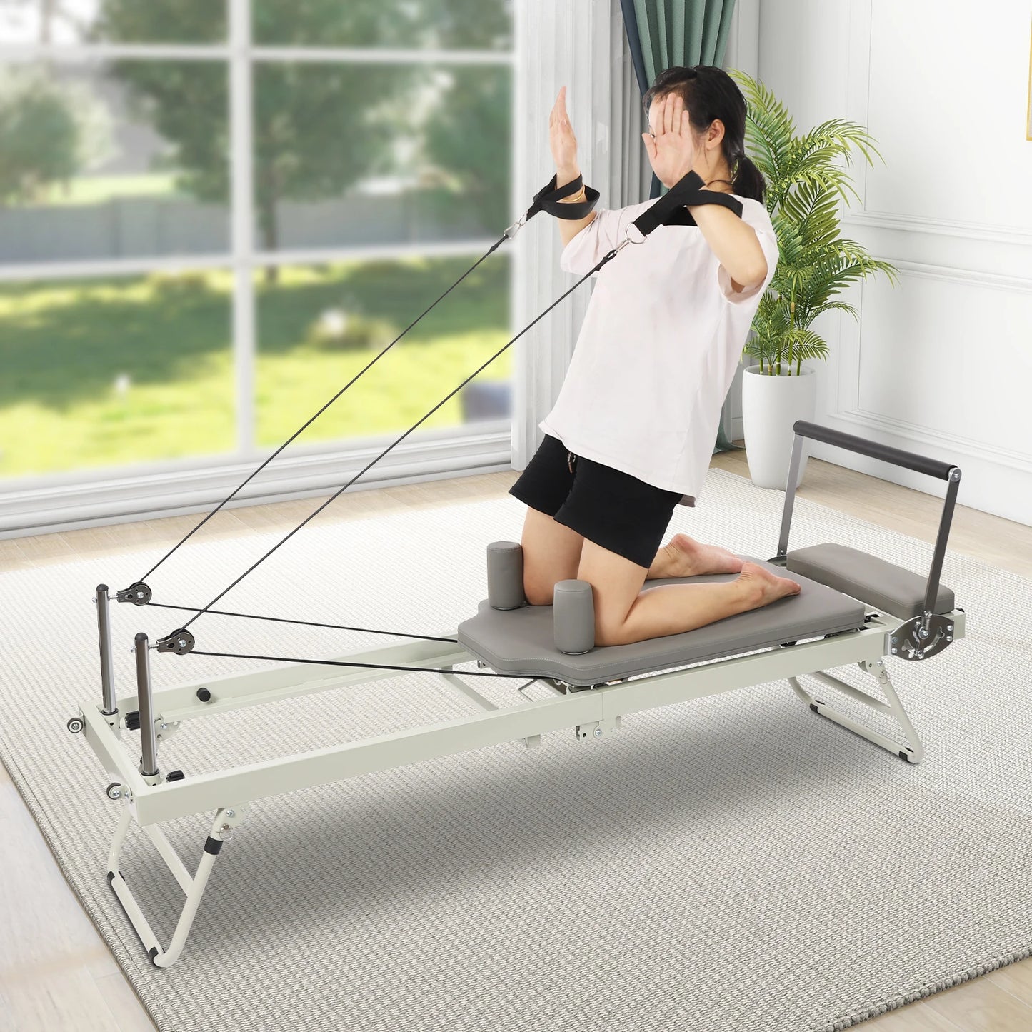 Foldable Steel Pilates Reformer Machine – Black/Grey Home Fitness Equipment
