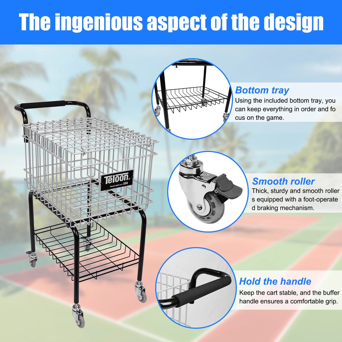 Wheeled Tennis Ball Storage Cart – Holds Up to 350 Balls