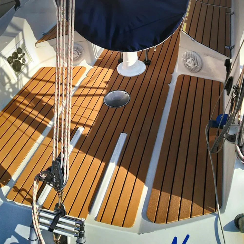 2.4m Self-Adhesive EVA Foam Boat Flooring – Faux Teak Marine Decking Mat