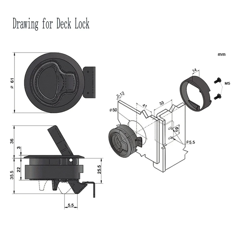 Round Flush Pull Slam Latch Handle for Marine & RV Use