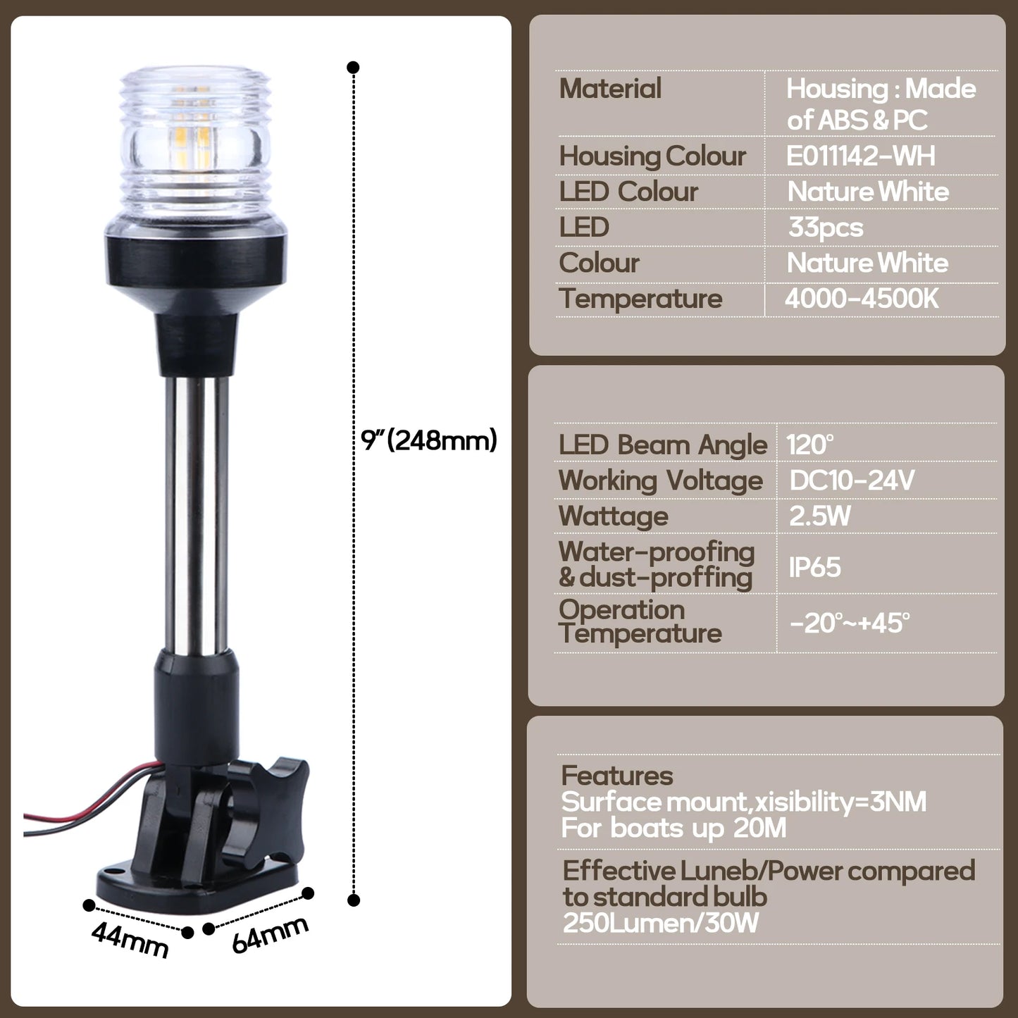 12V LED Fold Down Navigation Light for Boat & Yacht (25cm)