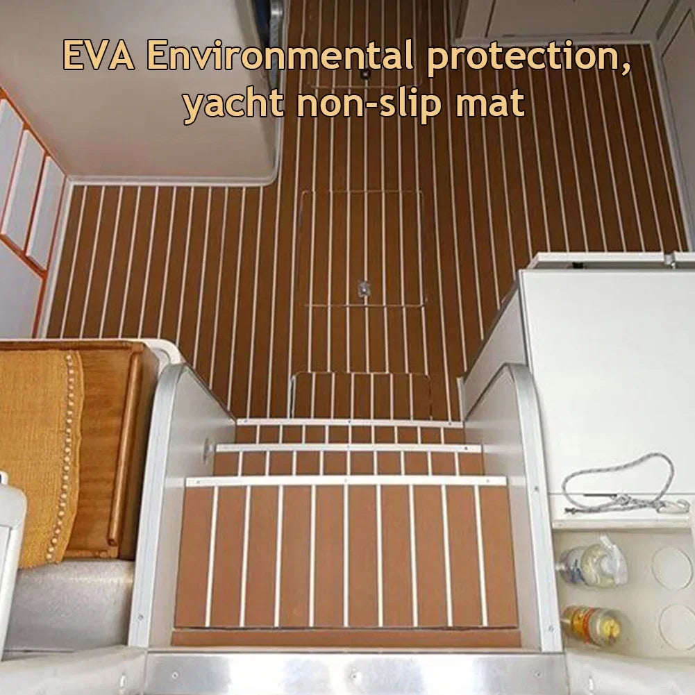 2.4m Self-Adhesive EVA Foam Boat Flooring – Faux Teak Marine Decking Mat