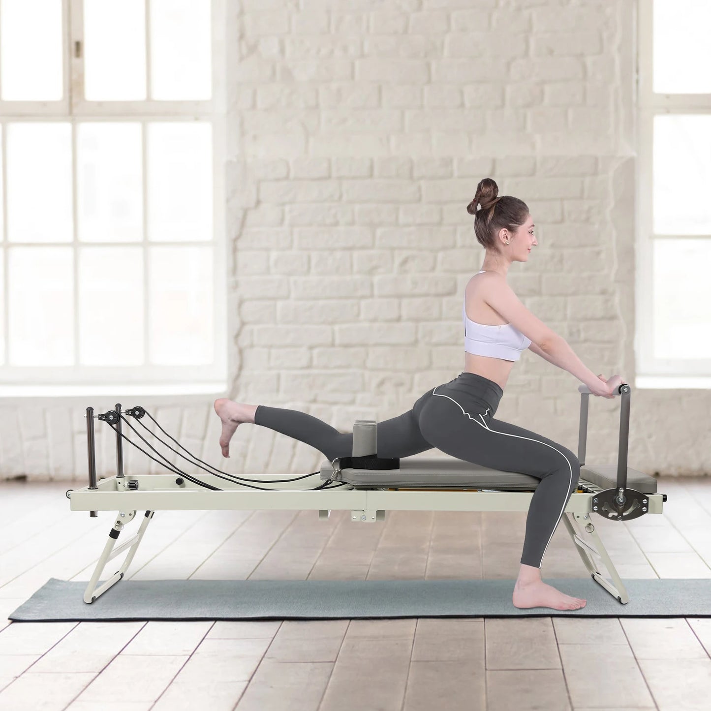 Foldable Steel Pilates Reformer Machine – Black/Grey Home Fitness Equipment