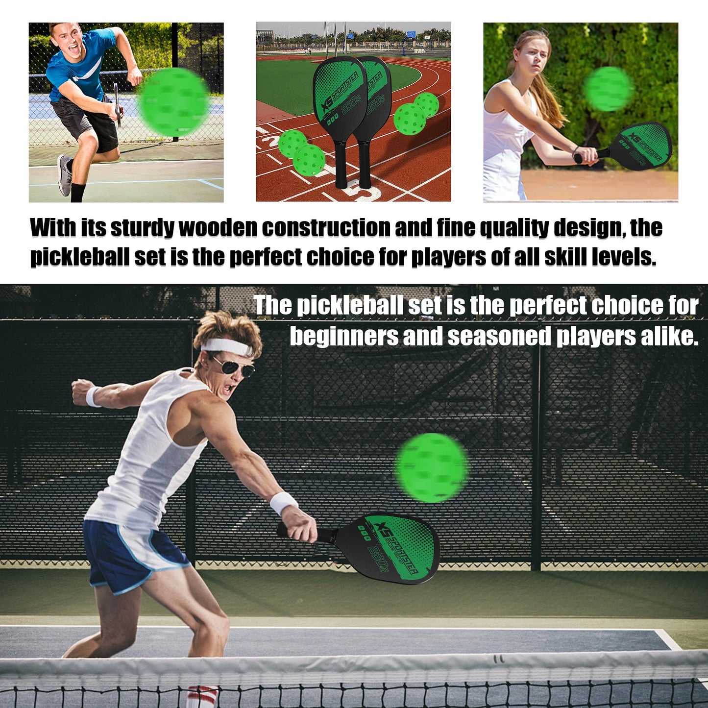 Pickleball Paddle Set – 2 Rackets & 4 Balls for Indoor/Outdoor Play
