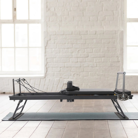 Foldable Steel Pilates Reformer Machine – Black/Grey Home Fitness Equipment