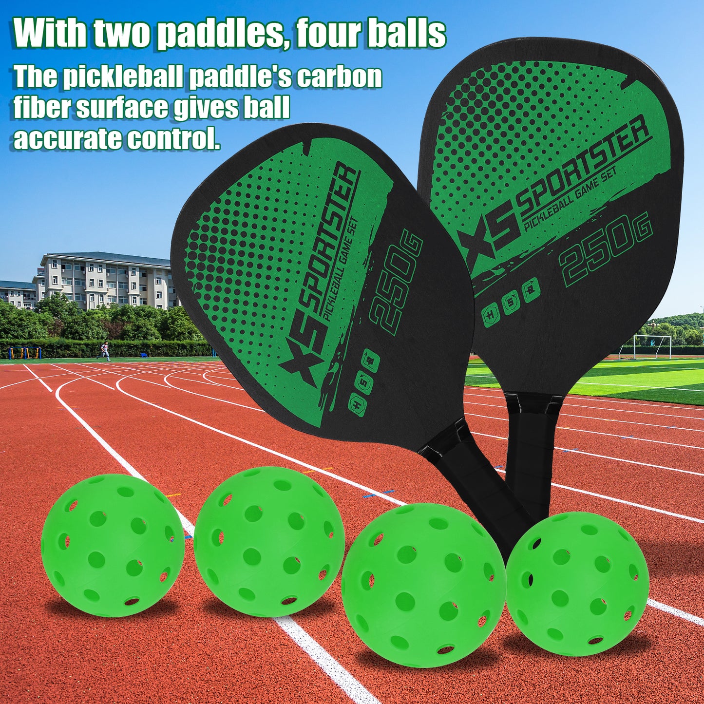 Pickleball Paddle Set – 2 Rackets & 4 Balls for Indoor/Outdoor Play