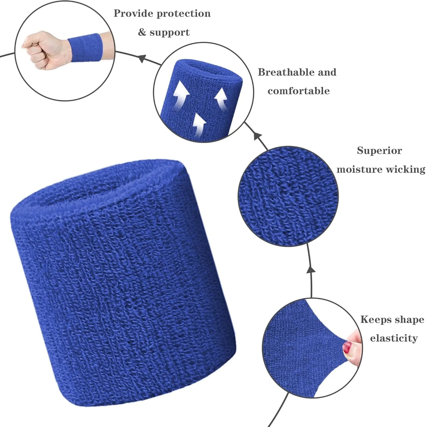 1 Pair Breathable Cotton Wrist Sweatbands for Sports