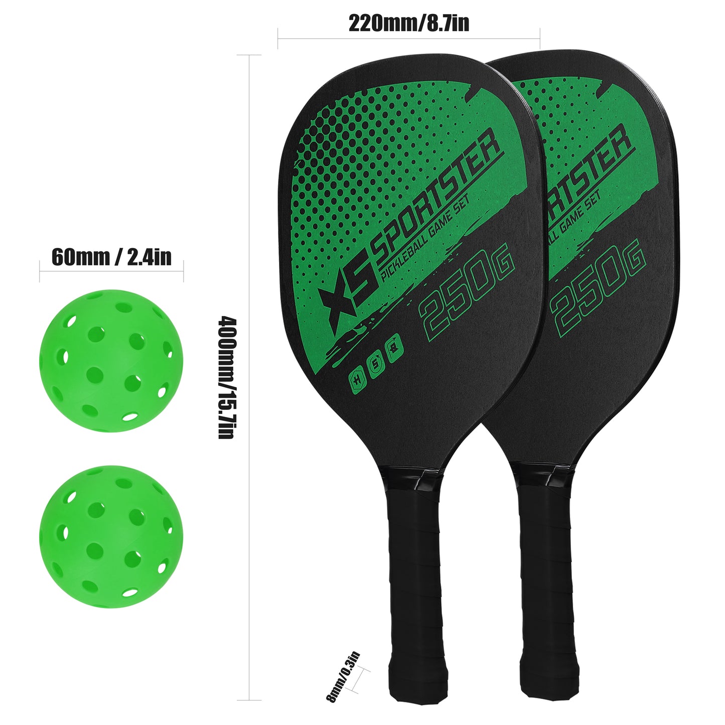 Pickleball Paddle Set – 2 Rackets & 4 Balls for Indoor/Outdoor Play