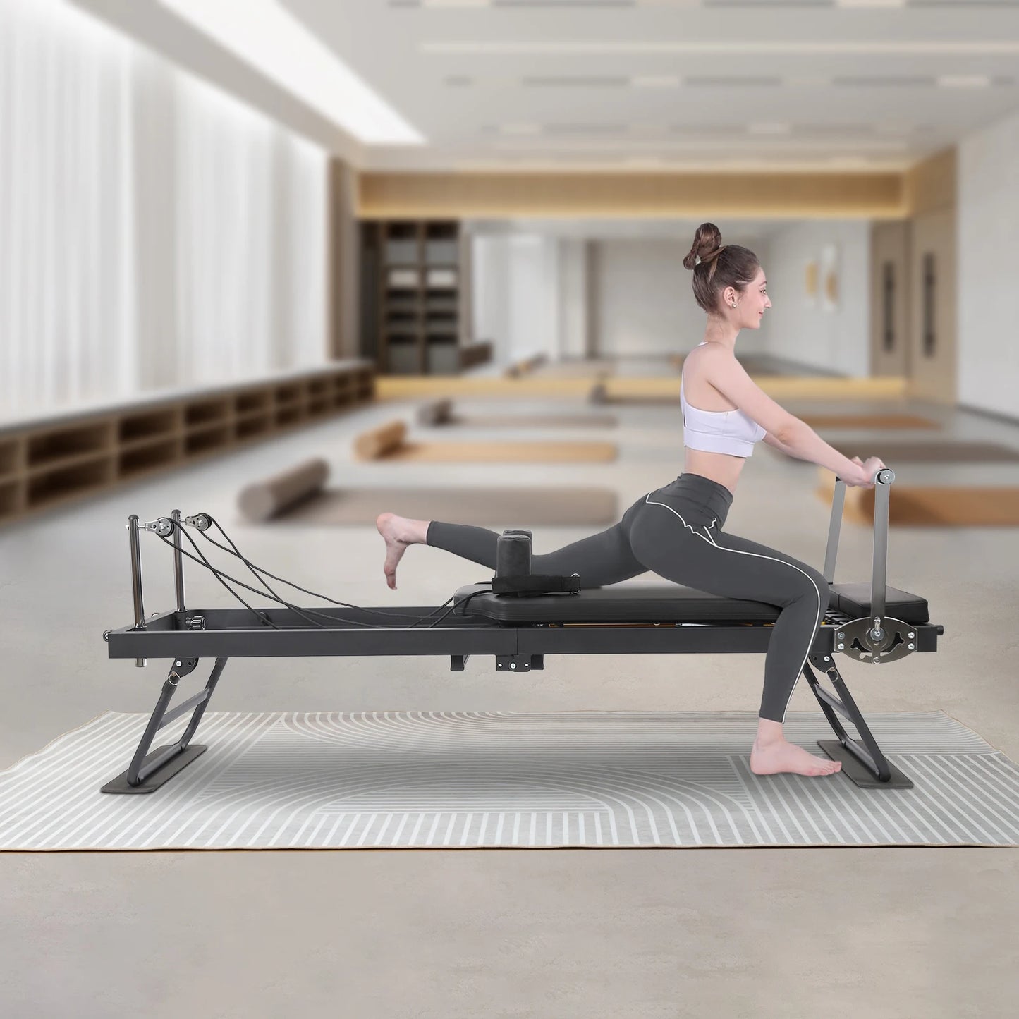 Foldable Steel Pilates Reformer Machine – Black/Grey Home Fitness Equipment