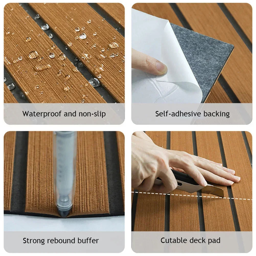 2.4m Self-Adhesive EVA Foam Boat Flooring – Faux Teak Marine Decking Mat