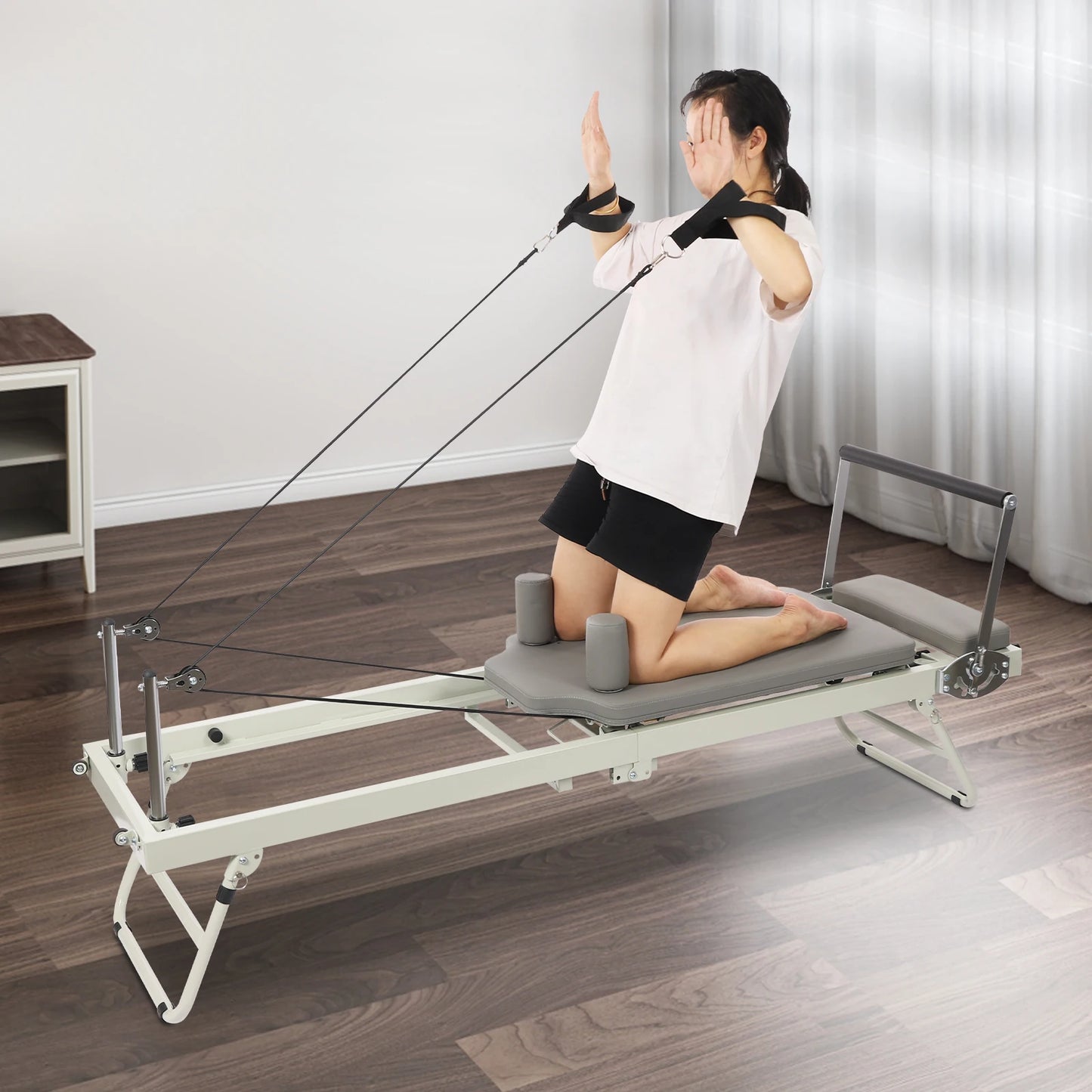 Foldable Steel Pilates Reformer Machine – Black/Grey Home Fitness Equipment
