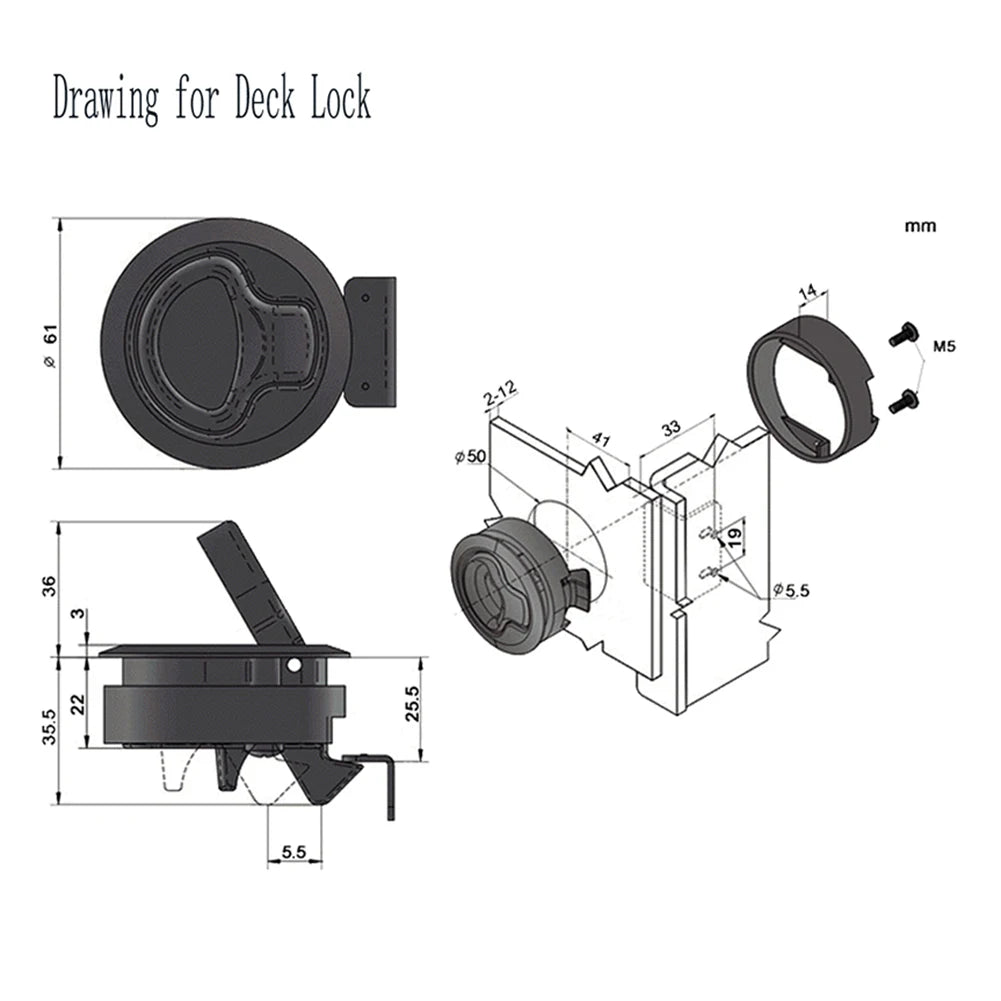 Round Flush Pull Slam Latch Handle for Marine & RV Use