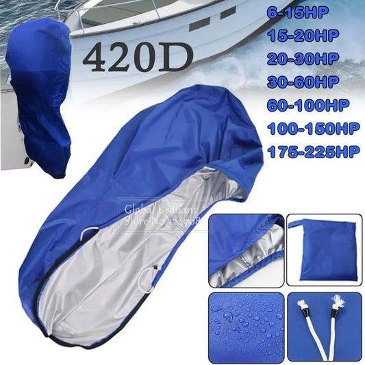 420D Waterproof Outboard Motor Engine Cover Blue (6–225HP)