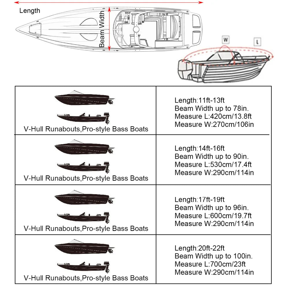 210D Waterproof Boat Cover for 11–22FT Boats